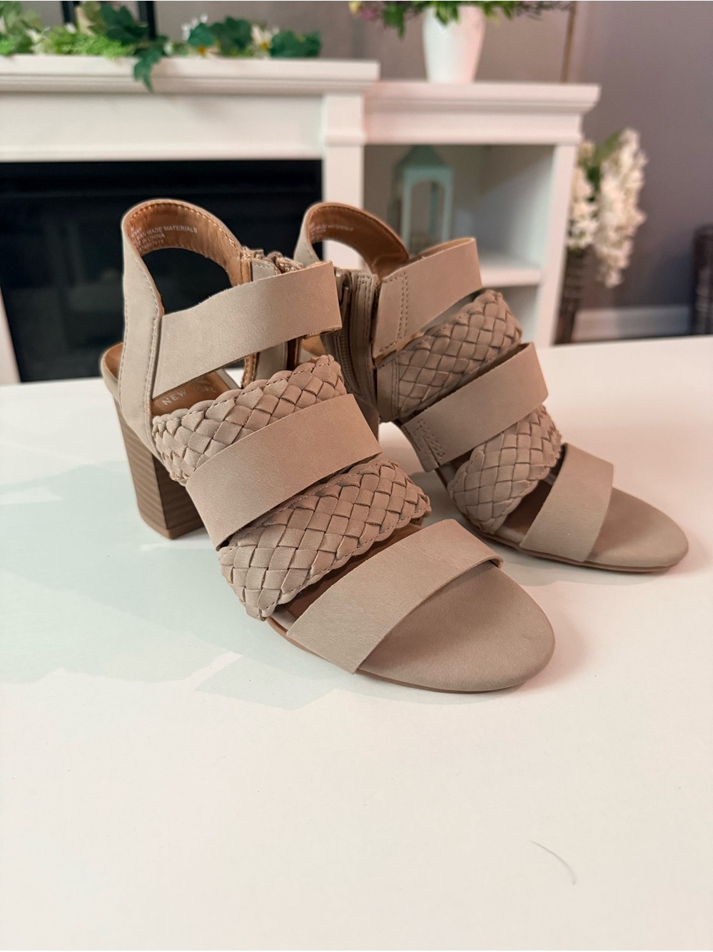 SM New York Taupe Braided-Strap Women's Sandals with Ankle Buckle  6M